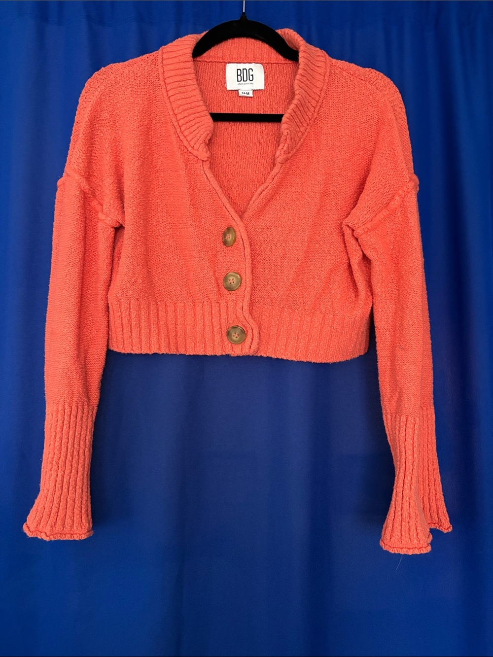 BDG Cropped Button Cardigan in Coral
